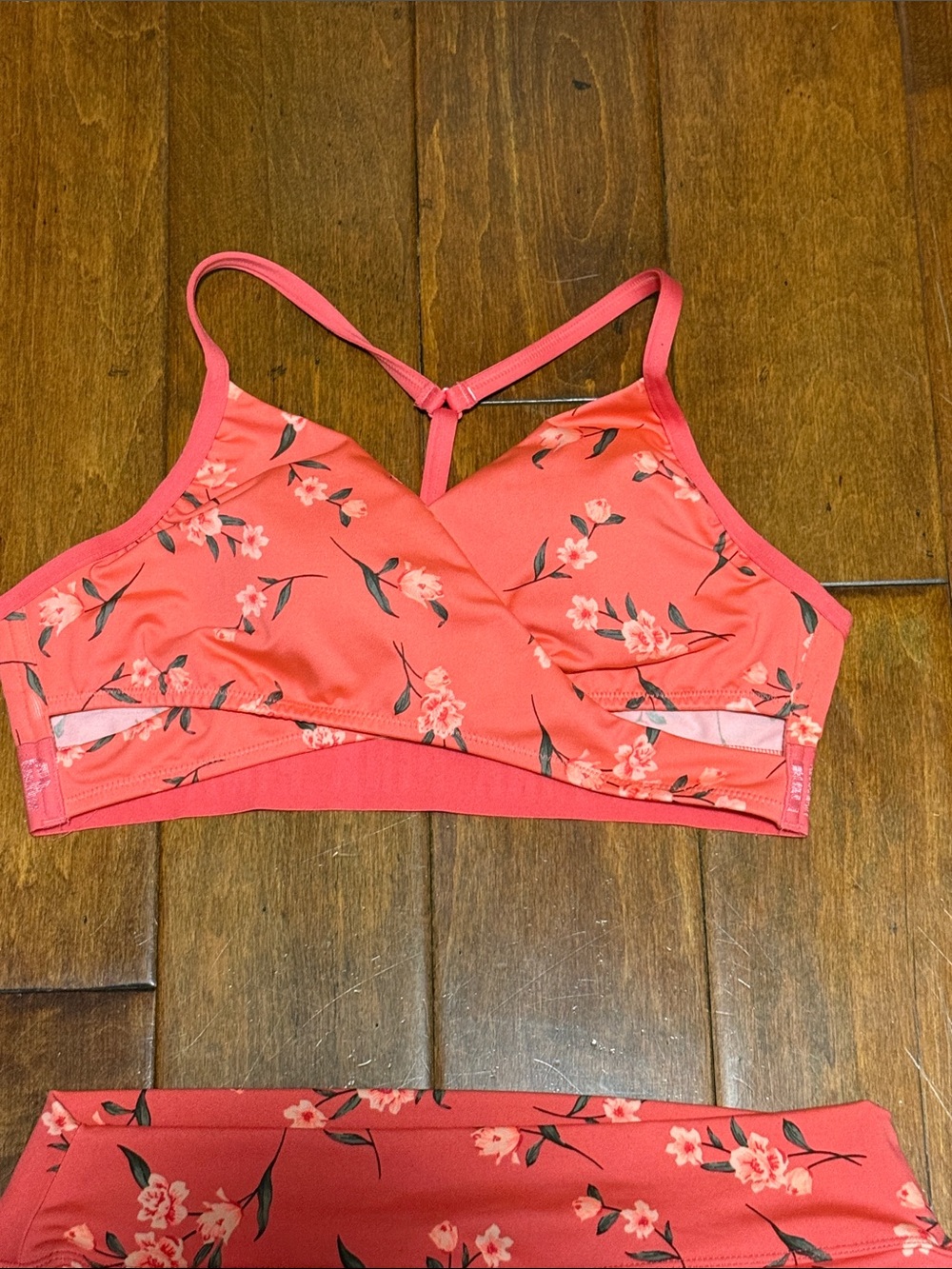 PINK Victoria's Secret NWOT Coral Floral Racerback Swim Top & Boyshorts Size Med - Picture 3 of 8
